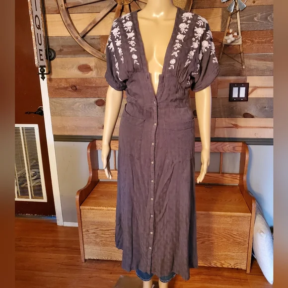 Free People Love To Love You Grey Midi Dress - Picture 2 of 10